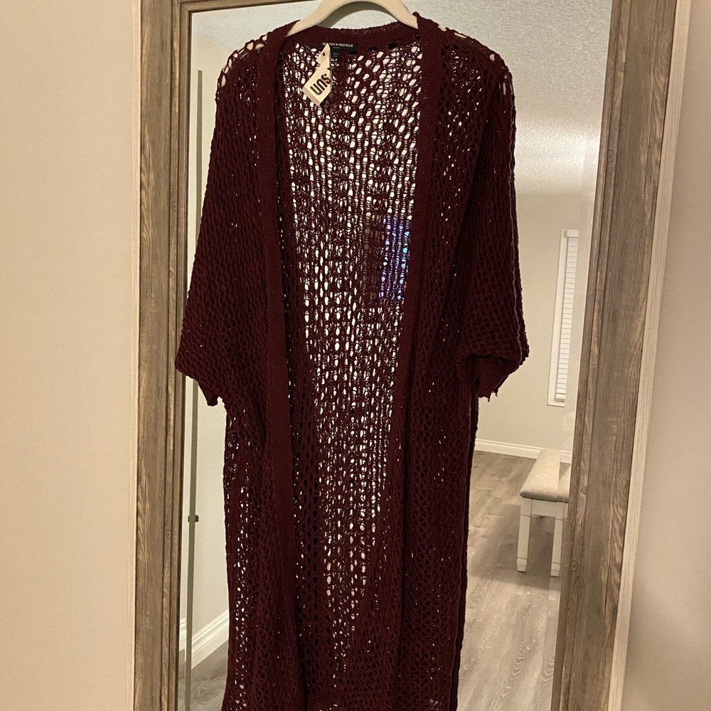 Brandy Melville Maroon Open Knit Cardigan